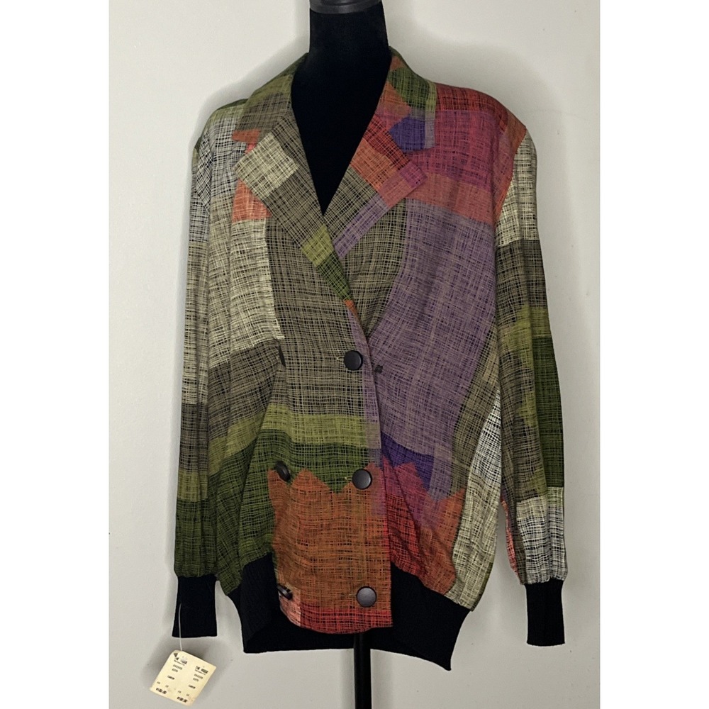 VTG 80s Caron Chicago Patchwork Blazer Jacket NWT Size 10 Multicolor Abstract